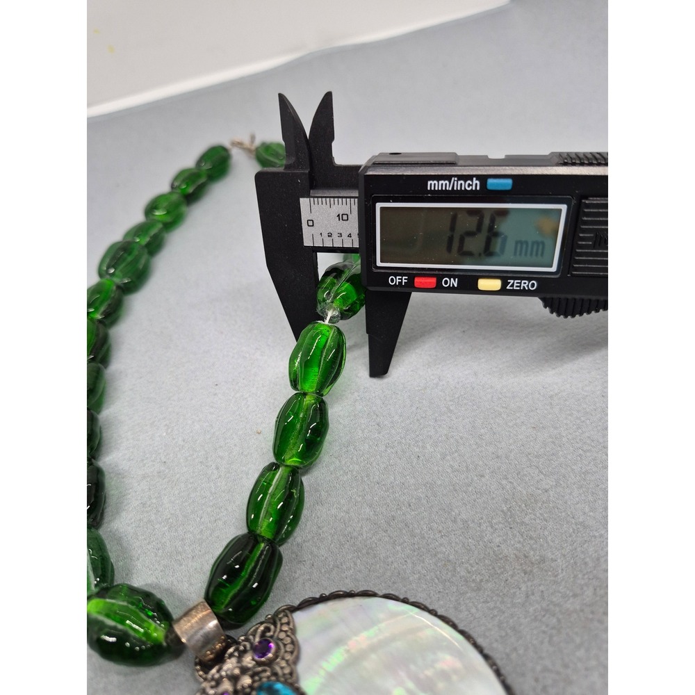 JTV Necklace Woman Green Glass Mother of Pearl Sterling Silver Quartz Statement - Picture 13 of 16